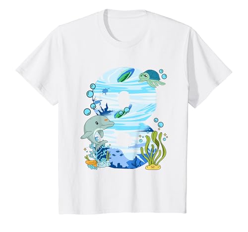 Kinder Unterwasser 8 Jahre Alt - Delfin Und Schildkröte 8. T-Shirt von Kinder Geburtstag Geschenk Junge Sohn Mädchen