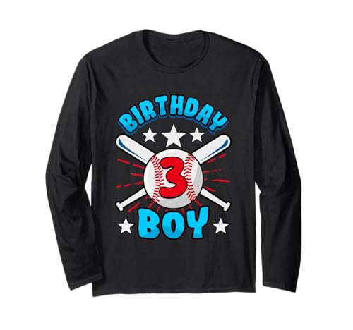Birthday 3 Boy Baseball 3rd Birthday Kids Birthday Langarmshirt Birthday 3 Boy Baseball 3rd Birthday Kids Birthday Langarmshirt von Kinder Geburtstag Geschenk Jungen Sohn Mädchen