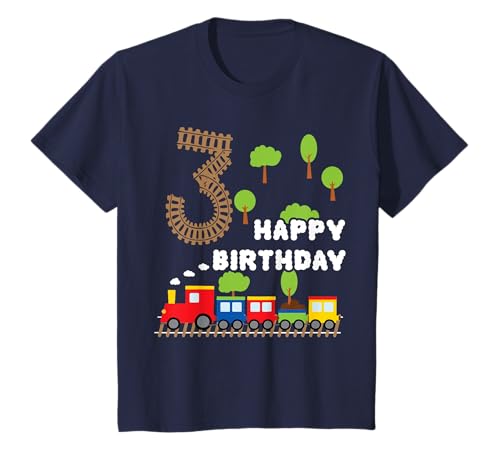 Kinder Junge Geburtstag 3 Jahre Zug Eisenbahn Geburtstag T-Shirt von Kinder Geburtstag Geschenk für Mädchen und Jungen
