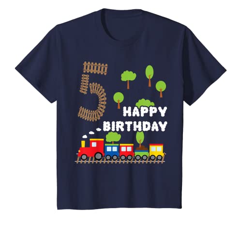 Kinder Junge Geburtstag 5 Jahre Zug Eisenbahn Geburtstag T-Shirt von Kinder Geburtstag Geschenk für Mädchen und Jungen