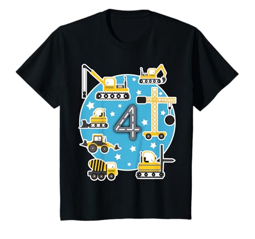 Kinder Geburtstagsshirt 4 Jahre Junge Baustelle T-Shirt von Kinder Geburtstag Geschenk für Mädchen und Jungen