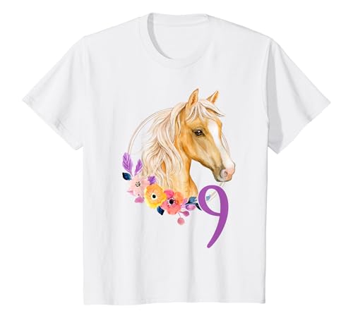 Kinder Ich bin Neun 9 Jahre Mädchen 9ter Geburtstag Pferd T-Shirt von Kinder Geburtstag Pferd Schriftzug by mintas