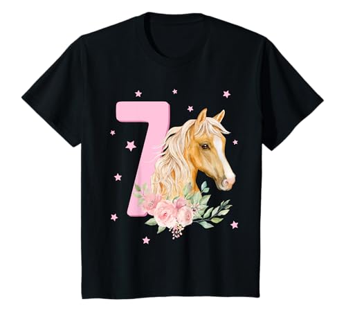 Kinder Ich bin Sieben 7 Jahre Mädchen 7ter Geburtstag Pferd T-Shirt von Kinder Geburtstag Pferd Schriftzug by mintas