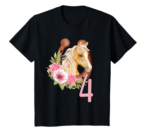 Kinder Ich bin Vier 4 Jahre Pferd Mädchen Vierter Geburtstag Pferd T-Shirt von Kinder Geburtstag Pferd Schriftzug by mintas