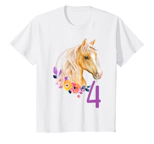 Ich bin Vier 4 Jahre Pferd Mädchen Vierter Geburtstag Pferd T-Shirt von Kinder Geburtstag Pferd Schriftzug by mintas