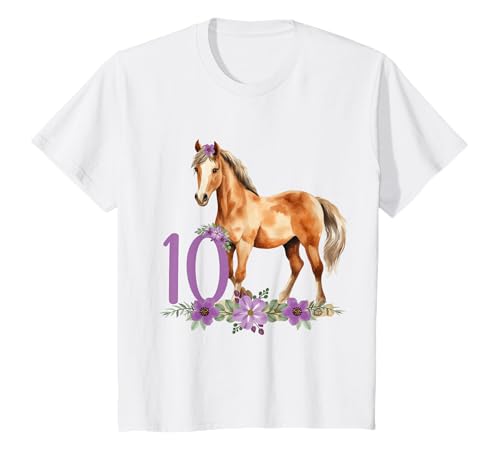 Ich bin Zehn 10 Jahre Pferd Mädchen 10 Geburtstag Regenbogen T-Shirt von Kinder Geburtstag Pferd Schriftzug by mintas