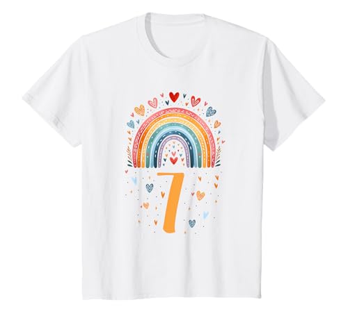 Kinder Ich bin Sieben 7 Jahre Mädchen 7ter Geburtstag Regenbogen T-Shirt von Kinder Geburtstag Regenbogen Schriftzug by mintas