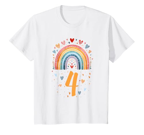 Kinder Ich bin Vier 4 Jahre Regenbogen Mädchen Vierter Geburtstag T-Shirt von Kinder Geburtstag Regenbogen Schriftzug by mintas