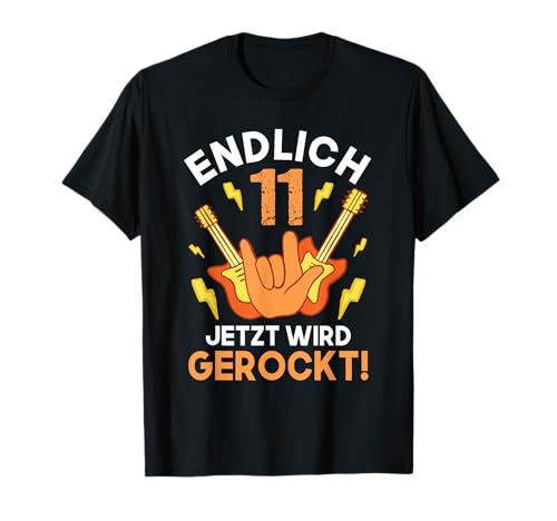 Endlich 11 Kindergeburtstag Geschenkidee Jungen und Mädchen T-Shirt von Kinder Geburtstag Rockmusik Gitarre Geschenk