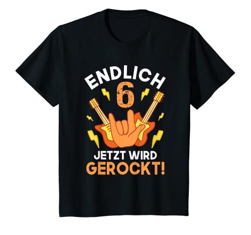 Kinder Endlich 6 Kindergeburtstag Geschenkidee Jungen und Mädchen T-Shirt von Kinder Geburtstag Rockmusik Gitarre Geschenk