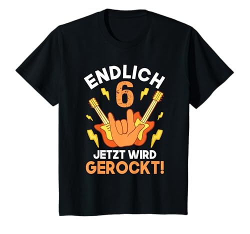 Endlich 6 Kindergeburtstag Geschenkidee Jungen und Mädchen T-Shirt von Kinder Geburtstag Rockmusik Gitarre Geschenk