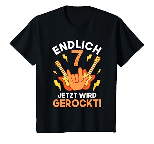 Kinder Endlich 7 Kindergeburtstag Geschenkidee Jungen und Mädchen T-Shirt von Kinder Geburtstag Rockmusik Gitarre Geschenk