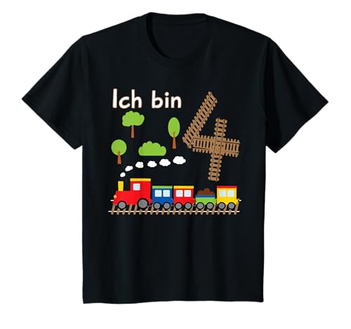 Kinder Junge Geburtstag 4 Jahre Zug Eisenbahn Geburtstag T-Shirt von Kinder Geburtstag Geschenk für Mädchen und Jungen