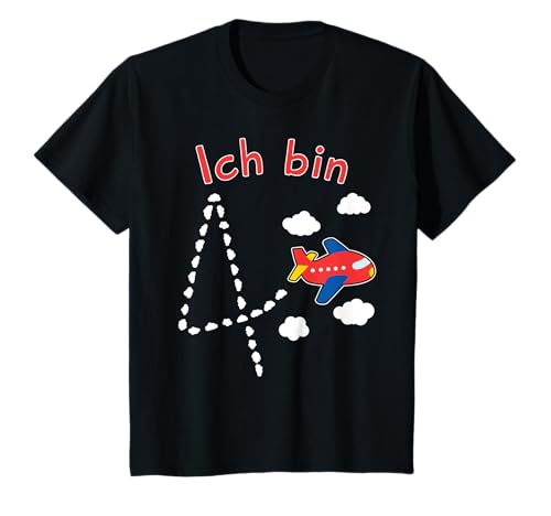 Kinder Geburtstag 4 Jahre 4 Jährige Flugzeug Geburtstag T-Shirt von Kinder Geburtstag Geschenk für Mädchen und Jungen