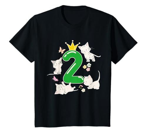 Geburtstag 2 Jahre Junge Mädchen Zahl Katze Krone T-Shirt von Kinder Geburtstag mit Zahlen und lustigen Katzen