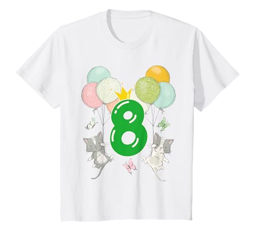 Geburtstag 8 Jahre Junge Mädchen Zahl Katzen Luftballons T-Shirt von Kinder Geburtstag mit Zahlen und lustigen Katzen