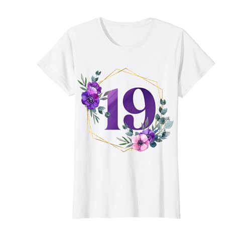 Geburtstag 19 Mädchen Blumenkranz Neunzehn 19 Jahre T-Shirt Geburtstag 19 Mädchen Blumenkranz Neunzehn 19 Jahre T-Shirt von Kinder Geburtstage Blumenkranz Zahl Party Outfit
