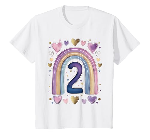 Kinder Geburtstag 2 Mädchen Regenbogen Fee Zwei Jahre T-Shirt von Kinder Geburtstage Deko Regenbogen Party Mädchen 2