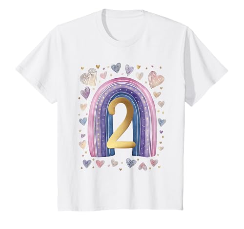 Kinder Geburtstag 2 Mädchen Regenbogen Fee Zwei Jahre T-Shirt von Kinder Geburtstage Deko Regenbogen Party Mädchen 2