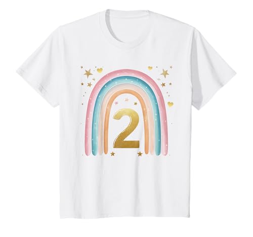Kinder Geburtstag 2 Mädchen Regenbogen Fee Zwei Jahre T-Shirt von Kinder Geburtstage Deko Regenbogen Party Mädchen 2