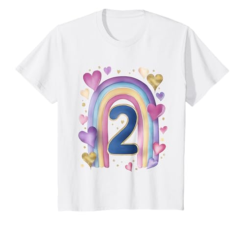 Kinder Geburtstag 2 Mädchen Regenbogen Fee Zwei Jahre T-Shirt von Kinder Geburtstage Deko Regenbogen Party Mädchen 2