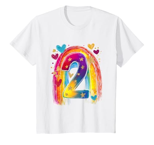 Kinder Geburtstag 2 Mädchen Regenbogen Fee Zwei Jahre T-Shirt von Kinder Geburtstage Deko Regenbogen Party Mädchen 2