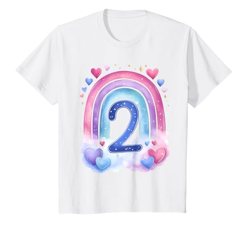 Kinder Geburtstag 2 Mädchen Regenbogen Fee Zwei Jahre T-Shirt von Kinder Geburtstage Deko Regenbogen Party Mädchen 2