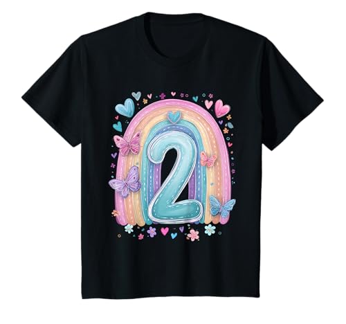 Kinder Geburtstag 2 Mädchen Regenbogen Fee Zwei Jahre T-Shirt von Kinder Geburtstage Deko Regenbogen Party Mädchen 2
