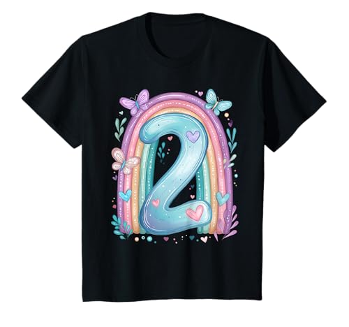 Kinder Geburtstag 2 Mädchen Regenbogen Fee Zwei Jahre T-Shirt von Kinder Geburtstage Deko Regenbogen Party Mädchen 2