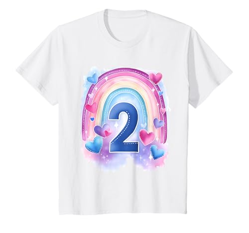 Kinder Geburtstag 2 Mädchen Regenbogen Fee Zwei Jahre T-Shirt von Kinder Geburtstage Deko Regenbogen Party Mädchen 2
