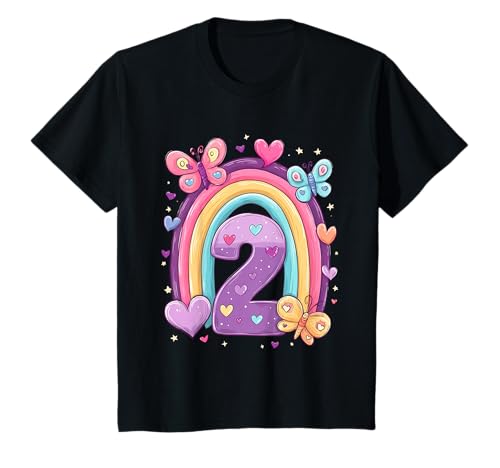 Kinder Geburtstag 2 Mädchen Regenbogen Fee Zwei Jahre T-Shirt von Kinder Geburtstage Deko Regenbogen Party Mädchen 2