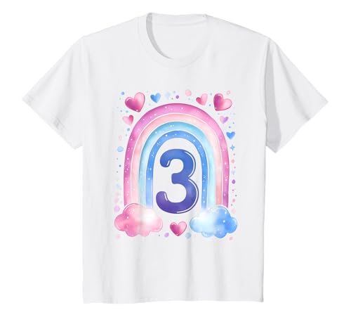 Kinder Geburtstag 3 Mädchen Regenbogen Fee DREI Jahre T-Shirt von Kinder Geburtstage Deko Regenbogen Party Mädchen 3