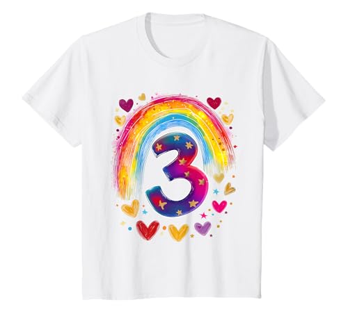 Kinder Geburtstag 3 Mädchen Regenbogen Fee DREI Jahre T-Shirt von Kinder Geburtstage Deko Regenbogen Party Mädchen 3