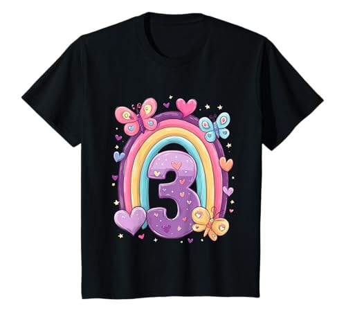 Kinder Geburtstag 3 Mädchen Regenbogen Fee DREI Jahre T-Shirt von Kinder Geburtstage Deko Regenbogen Party Mädchen 3
