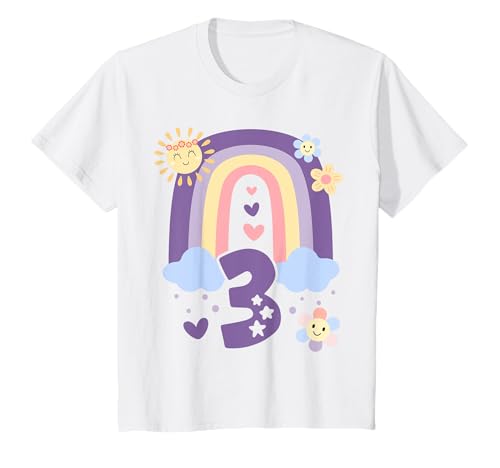 Kinder Geburtstag 3 Mädchen Regenbogen Fee Drei 3 Jahre T-Shirt von Kinder Geburtstage Deko Regenbogen Party Mädchen 3