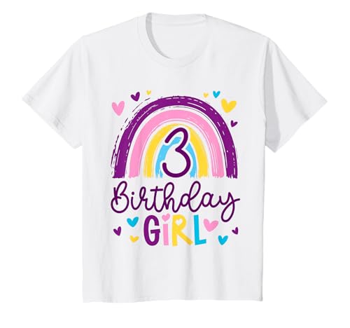 Kinder Geburtstag 3 Mädchen Regenbogen Fee Drei 3 Jahre T-Shirt von Kinder Geburtstage Deko Regenbogen Party Mädchen 3