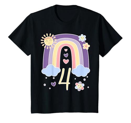 Kinder Geburtstag 4 Mädchen Regenbogen Fee Vier 4 Jahre T-Shirt von Kinder Geburtstage Deko Regenbogen Party Mädchen 4