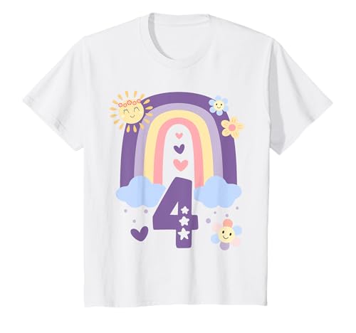Kinder Geburtstag 4 Mädchen Regenbogen Fee Vier 4 Jahre T-Shirt von Kinder Geburtstage Deko Regenbogen Party Mädchen 4
