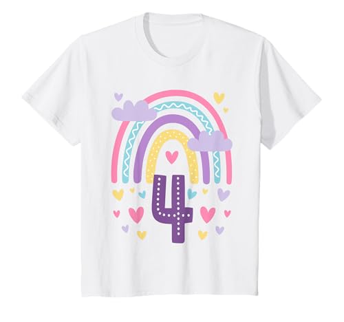 Kinder Geburtstag 4 Mädchen Regenbogen Fee Vier 4 Jahre T-Shirt Kinder Geburtstag 4 Mädchen Regenbogen Fee Vier 4 Jahre T-Shirt von Kinder Geburtstage Deko Regenbogen Party Mädchen 4