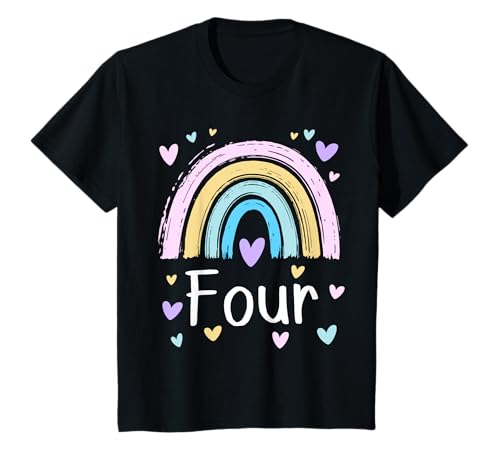 Kinder Geburtstag 4 Mädchen Regenbogen Fee Vier 4 Jahre T-Shirt Kinder Geburtstag 4 Mädchen Regenbogen Fee Vier 4 Jahre T-Shirt von Kinder Geburtstage Deko Regenbogen Party Mädchen 4
