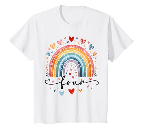 Kinder Geburtstag 4 Mädchen Regenbogen Fee Vier 4 Jahre T-Shirt von Kinder Geburtstage Deko Regenbogen Party Mädchen 4