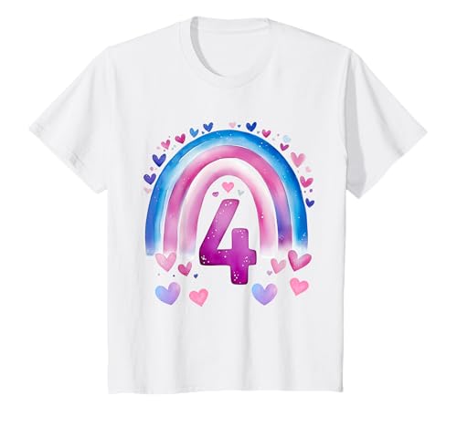 Kinder Geburtstag 4 Mädchen Regenbogen Fee Vier Jahre T-Shirt von Kinder Geburtstage Deko Regenbogen Party Mädchen 4