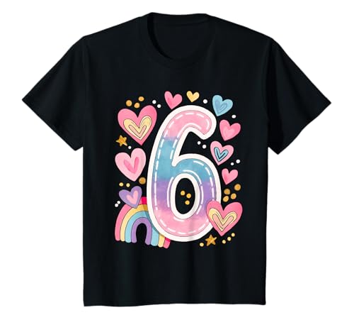 Kinder Geburtstag 6 Mädchen Regenbogen Sechs Jahre alt T-Shirt von Kinder Geburtstage Deko Regenbogen Party Mädchen 6