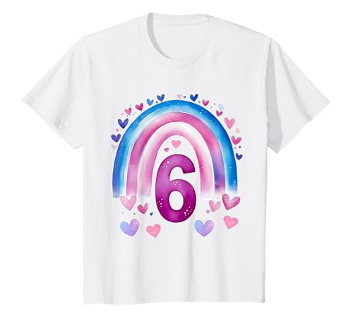 Kinder Geburtstag 6 Mädchen Regenbogen Sechs Jahre alt T-Shirt von Kinder Geburtstage Deko Regenbogen Party Mädchen 6