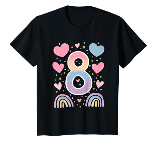 Kinder Geburtstag 8 Mädchen Regenbogen Fee Acht Jahre T-Shirt von Kinder Geburtstage Deko Regenbogen Party Mädchen 8
