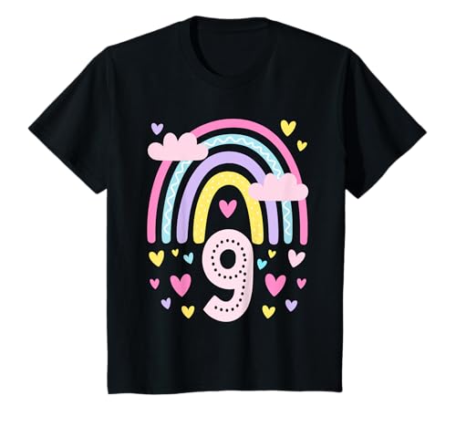 Kinder 9. Geburtstag Regenbogen Schmetterling 9 Jahre alt 9 Geburtstag T-Shirt Kinder 9. Geburtstag Regenbogen Schmetterling 9 Jahre alt 9 Geburtstag T-Shirt von Birthday Girl Colorful Rainbow Party Outfit 9
