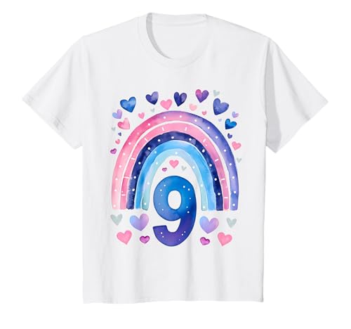 Kinder Geburtstag 9 Mädchen Regenbogen Fee Neun Jahre T-Shirt von Kinder Geburtstage Deko Regenbogen Party Mädchen 9