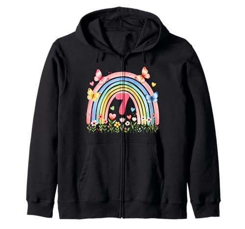 Birthday 7 Girls Rainbow Seventh 7 Years Old Outfit Kapuzenjacke von Kinder Geburtstage Deko Regenbogen Party Mädchen