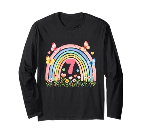 Birthday 7 Girls Rainbow Seventh 7 Years Old Outfit Langarmshirt von Kinder Geburtstage Deko Regenbogen Party Mädchen