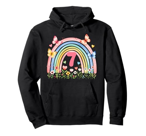 Birthday 7 Girls Rainbow Seventh 7 Years Old Outfit Pullover Hoodie von Kinder Geburtstage Deko Regenbogen Party Mädchen